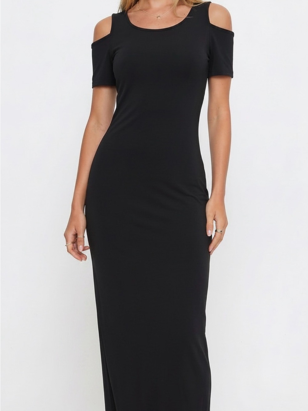 Chico's Sleek Black Off-Shoulder Maxi Dress